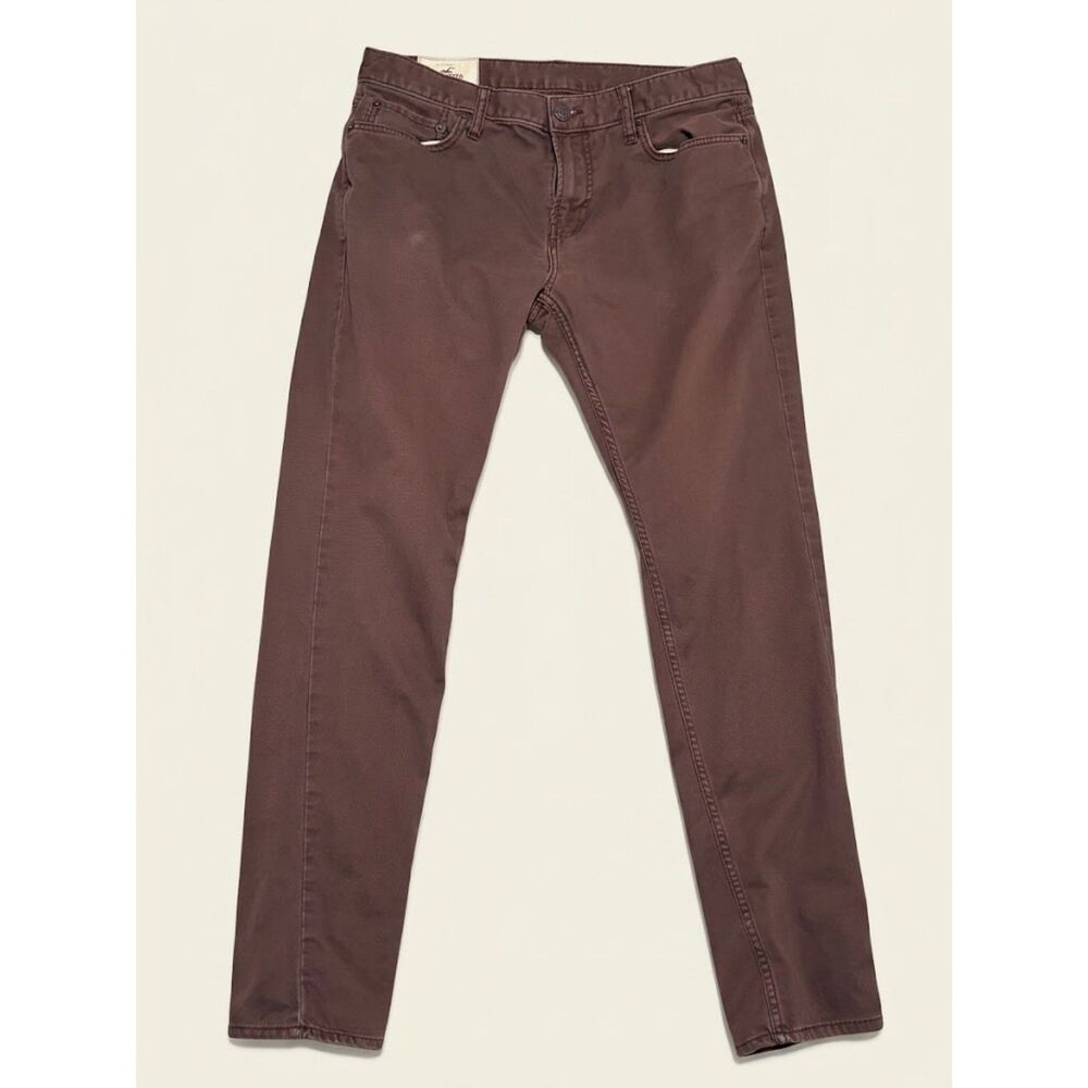 Twill Pants Mens 33x32 Brown Mauve Slim Straight Leg Five Pocket Hollister